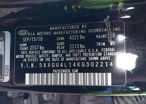 2019 Kia Optima Ex z USA, uszkodzony, nr VIN 5XXGU4L14KG302214